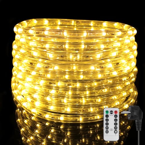 kefflum 6M LED Lichterschlauch Außen mit Fernbedienung Speicherfunktion 216 LEDs Lichtschläuche Schlauch Aussen WarmWeiß mit 6 Modi Helligkeit Dimmbar Timer Wasserfest IP65 LED Lichtschlauch von kefflum