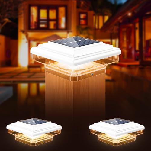 kefflum Solar Pfostenkappen Licht,Solar Pfostenleuchte Außen,8LED Solar Zaunpfosten Lampe Solarlampe Außen Säulenlampe IP65 Wasserdicht für hölzerne Pfosten,Patio,Zaun beleuchtung(Weiß,2 Stück) von kefflum