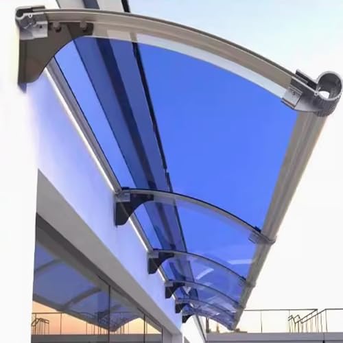 Blaues Pultvordach,Türüberdachung für Terrasse im Freien,Gewölbte Sonnenschutz Eingangsmarkise,Wärmeisolierung und UV-Beständigkeit Polycarbonat Haustürvordach,mit Waschbecken (80x110cm/31 x43) von kefu01