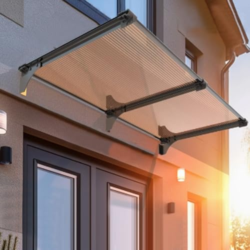 Braune Polycarbonat Pultvordach,UV-Schutz Vordach für Haustür,Regenschutzabdeckung Haustürvordach,65/80/90/100/120/150cm Fenstermarkise,Schneeschutz Außen Eingangsmarkise (80x460cm/31 x181) von kefu01