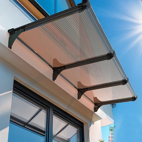 Braunes Regendach Pultvordach,40/65/80/100/120cm Hohle Polycarbonatplatte Haustürvordach,Terrassenüberdachung,wasserdichte Garten Eingangsmarkise,Türdach für Draußen (65x100cm/26 x39) von kefu01