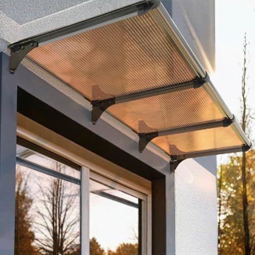 Fenster-Regenschutz Pultvordach,Gartenveranda Außenterrasse Sonnenschutz UV-Schutz Haustür Überdachung,40/50/65/80/100/120cm,Braune Polycarbonat Eingangsmarkise (80x90cm/31 x35) von kefu01
