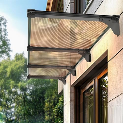 Sonnenschutz-Markise für Terrassenfenster,Haustürvordach im Freien,Gartenveranda Braune Eingangsmarkise,Geräuschloses Polycarbonat Pultvordach zum Schutz vor UV-Regen und Schnee (40x210cm/16 x83) von kefu01