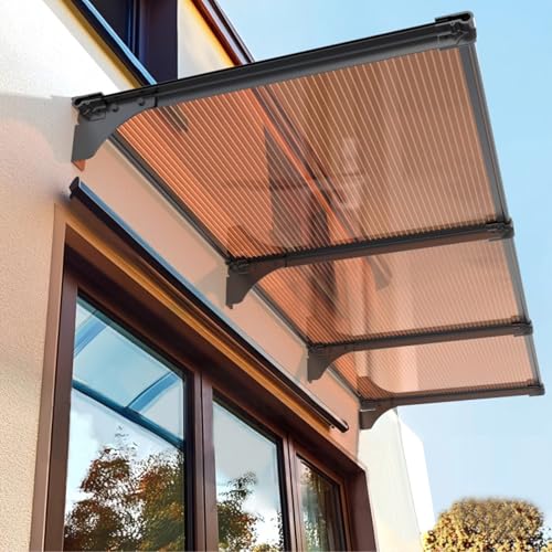 Vordach für Haustür Überdachung,Garten Terrasse Pultvordach,Markise für Fenster,Braune Abdeckung aus 99% UV-Beständigem Polycarbonat,Sonnenschutz wasserdichte Eingangsmarkise (120x80cm/47 x31) von kefu01
