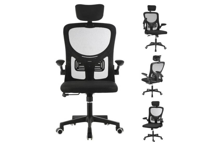kehot Bürostuhl Drehstuhl, atmungsaktive Netzrückenlehne, Neigung und Höhe verstellbar (Maximale Tragkraft 150 kg), Mit ergonomischen Armlehnen und verstellbarer Kopfstütze von kehot