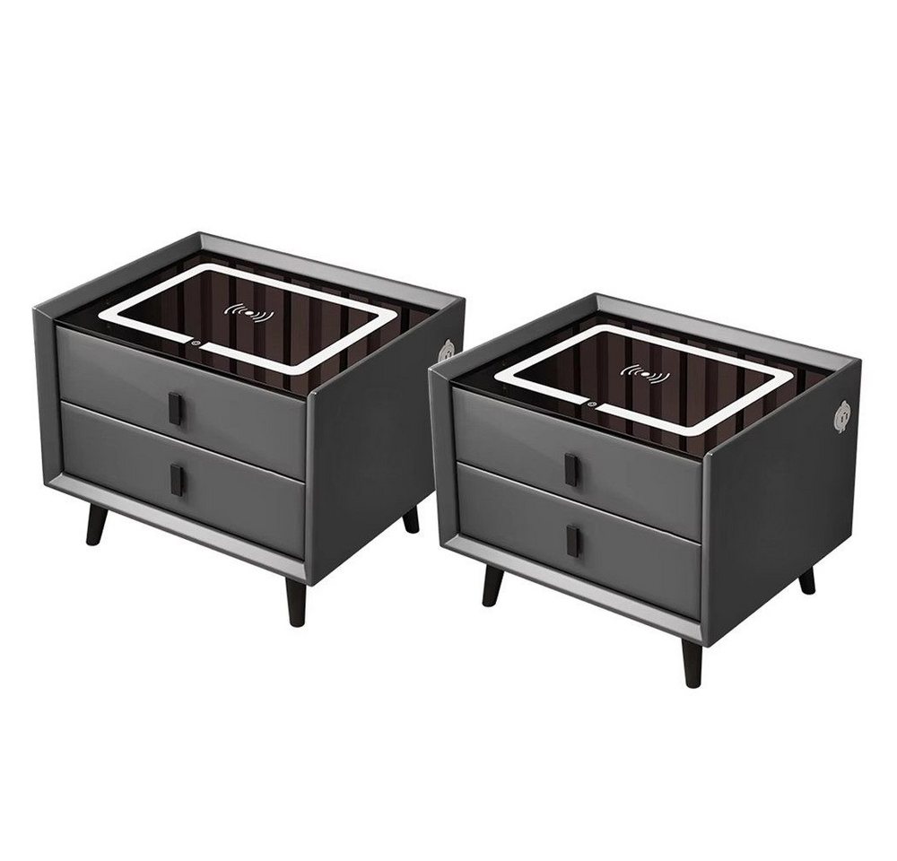 kehot Nachttisch 2er Set Nachttischschrank mit Smart Wireless Charger und 2 Schubladen (Packung, 2er Set), Nachtschränkchen Beistelltisch Nachtkommode mit 3 Farblicht dimmbar von kehot