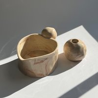 Handgefertigte Nerikomi Matcha Schüssel + Schneebesenhalter Set - Glänzendes Steinzeug & Terrakotta Marmoriertes Finish von keikoivonne