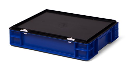 Euro-Transport-Stapelbox/Lagerbehälter, blau, mit schwarzem Verschlußdeckel, 400x300x86 mm (LxBxH), Wände u. Boden geschlossen, aus PPN von keine Angabe