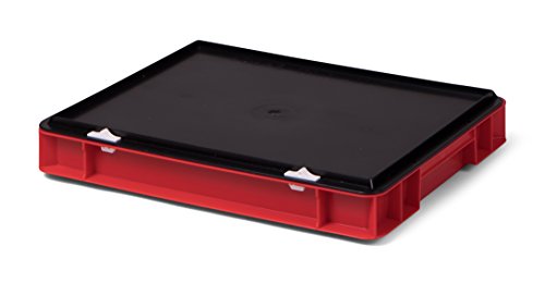 Euro-Transport-Stapelbox/Lagerbehälter, rot, mit schwarzem Verschlußdeckel, 400x300x61 mm (LxBxH), Wände u. Boden geschlossen, aus PPN von keine Angabe