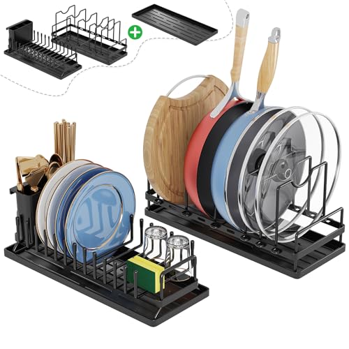 kekape Multifunktionales Abtropfgestell mit Töpfen und Pfannen, 3-teiliges Kombinationsset für Geschirrtrockengestell, Töpfe und Pfannen, Becherhalter, Aufbewahrung von kekape