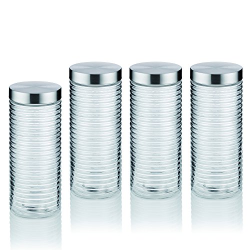 KECKU 390178 Diana (4 x 11953) Vorratsdosen Set Diana 11953 4 x 2, 0L, Glas, Transparent, 47 x 12 x 28 cm von kela