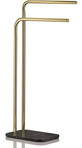 Kela 20020 Handtuchhalter, 2 Arme, Marmor/Metall, Höhe 80,5 cm, Liron, Schwarz/Goldfarben von kela