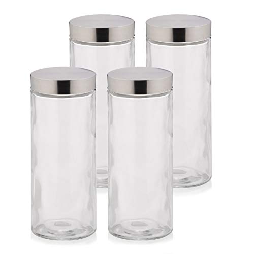 Kela 390172 Vorratsdosen-Set, 4-teilig, Glas mit 18/10 Edelstahl-Deckel, Rund, 2,2 l, Bera von kela