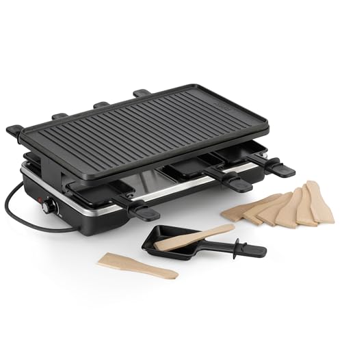 kela Raclette/Grill Geneva, für 8 Personen, Gusseisen, schwarz, 8x antihaftbeschichtete Pfännchen, 8x Spatel aus Buchenholz, 2 m Kabel, 64006 von kela