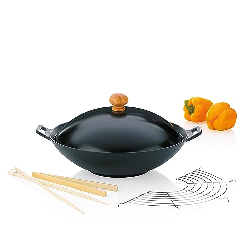 Kela 77943 Wok-Set mit Deckel, Induktionsgeeigent, 36 cm Durchmesser, Wok-Set Asia, 36 x 36 x 10 cm von kela