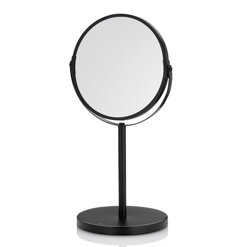 kela Schminkspiegel schwarz mit Vergrößerung Elias 16 cm, 1-/3-fach, Standspiegel, Metall, Kosmetikspiegel, Rasierspiegel rund von kela