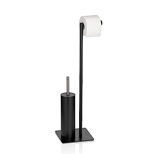kela WC Garnitur mit Toilettenpapierhalter und Bürstentopf 71cm, Toilettenbürste schwarz mit geschlossenem Klobürstenhalter Style, Metall matt von kela