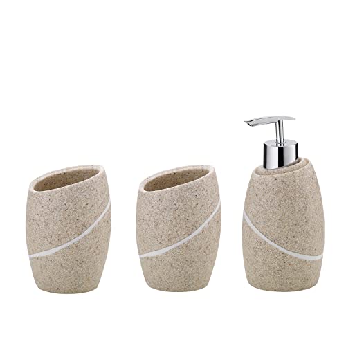 kela Badset Talus, 3-teilig, Polyresin, beige, 2x Becher, 1x Seifenspender 300 ml, 390230 von kela