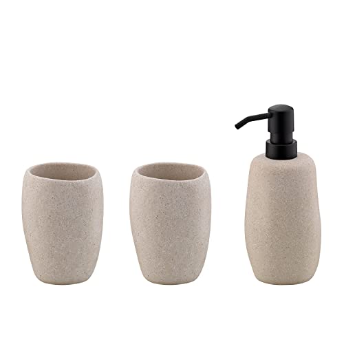 kela Badset Roda, 3-teilig, Zement, beige, 2X Becher, 1x Seifenspender 200 ml, 390240 von kela