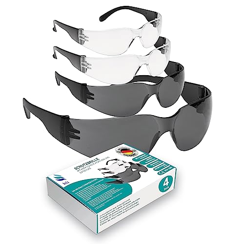 kela 4er Pack Schutzbrille CHAMPION I 100% Made in Germany |2 transparente und 2 getönte splitterfrei kratzfeste Arbeitsschutzbrille mit Anti Fog und UV-Beschichtung I Sportbrille von kela