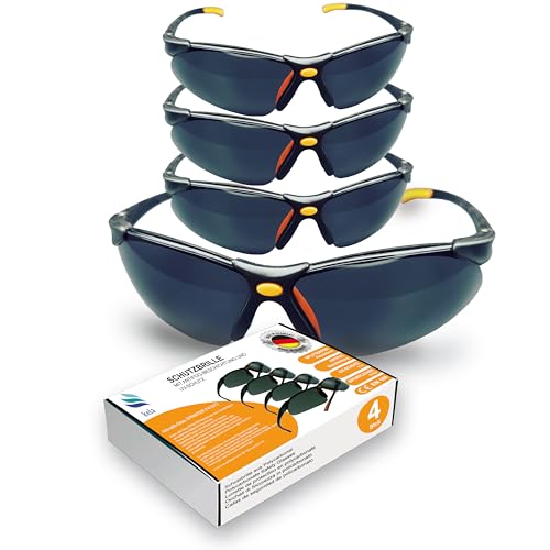 kela 4er Pack PREMIUM Schutzbrillen Sportbrille SPRINTER I 100% Made in Germany | getönte splitterfreie kratzfeste Arbeitsschutzbrille mit Anti Fog und UV-Beschichtung EN170 EN172 I Fahrradbrille von kela