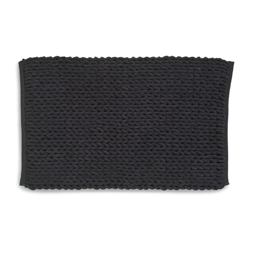 kela Badematte rutschfest 60 x 100 x 2 cm Marie, Badezimmerteppich schwarz, waschbar, recyceltes Polyester & Baumwolle, Badvorleger in Strickstruktur von kela