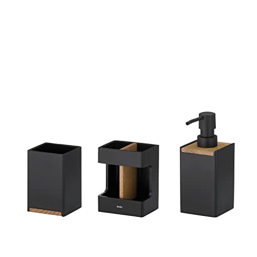 kela Badset Cube, 3-teilig, Polyresin, schwarz, 1x Becher, 1x Zahnbürstenhalter, 1x Seifenspender 300 ml, 390241 von kela