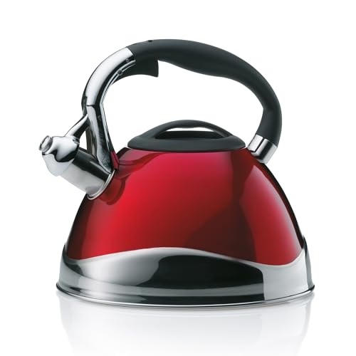Kela 11658 Wasserkessel mit Pfeifton, Induktionsgeeignet, 3 L, Edelstahl, Varus, Rot von kela