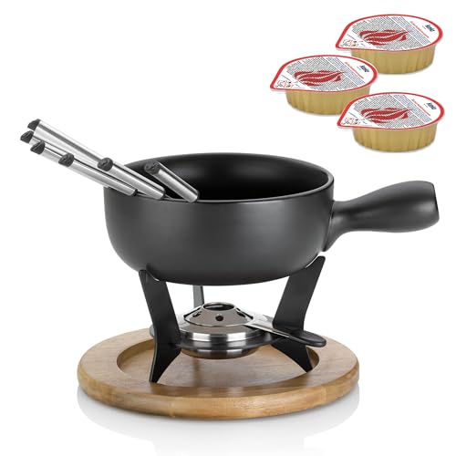 kela Käsefondue-Set Country, 10-teilig, Ø 25 cm, 2 L, Keramik, Feuerfester Topf, Sicherheitspastenbrenner, Untersetzer, Rechaud, 6 Fonduegabeln, 16640, 6 Brennpasten Magma, je 80 g, Ethanol, 390010 von kela