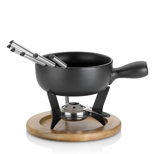 kela Käsefondue-Set Country Keramik schwarz 21cm 22cmØ, 22x22x21 cm von kela