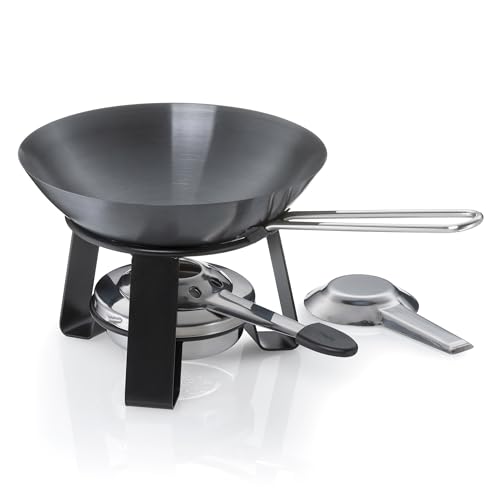 kela Mini Wok Joy, Ø 18 cm, 0,35 L, Stahl, Schwarz, Mit Rechaud und Pastenbrenner, PFAS-frei, 10059 von kela