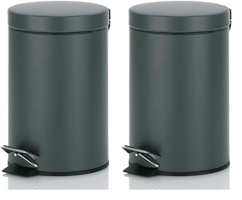 kela Mülleimer, Metall Tretmülleimer Badezimmer, Badmülleimer mit Inneneimer und Tragehenkel, Monaco, dunkelgrau matt, 3 L, 17 x 17 x 26 cm (Packung mit 2) von kela