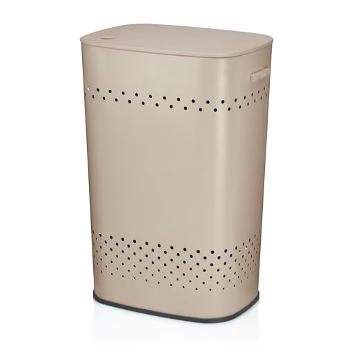 kela Sitz-Wäschebox Malaga, Metall, beige, breite Sitzfläche, belastbar bis 240 kg, Luftlöcher für gute Luftzirkulation, 23968 von kela