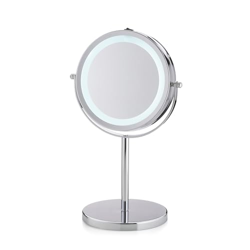 kela Standspiegel TIO, Ø 13 cm, Metall, verchromt, glänzend, mit LED-Beleuchtung, 1-fach/10-fach Vergrößerung, 20673 von kela
