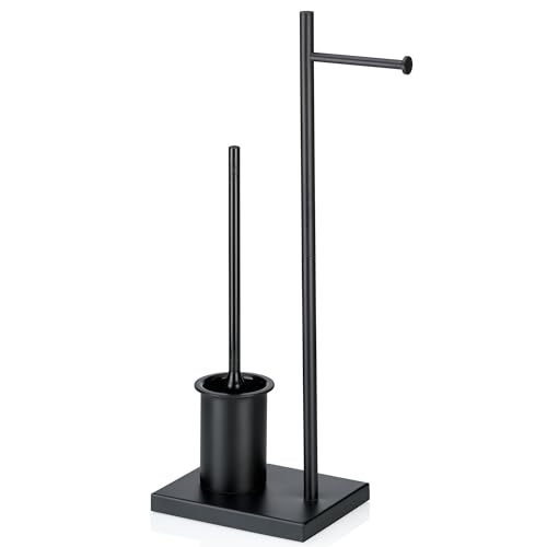 kela WC Garnitur mit Toilettenpapierhalter und Bürstentopf 68cm, Toilettenbürste schwarz mit offenem Klobürstenhalter Devin Metall matt von kela