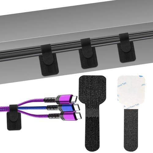 KELAV 100 Stück Kabelmanagement Schreibtisch,Kabelhalter Selbstklebend Schwarz Nylon,Kabel Organizer Schreibtisch Kabelclips,Doppelseitig Klettverschluss Zuhause Büro von kelav