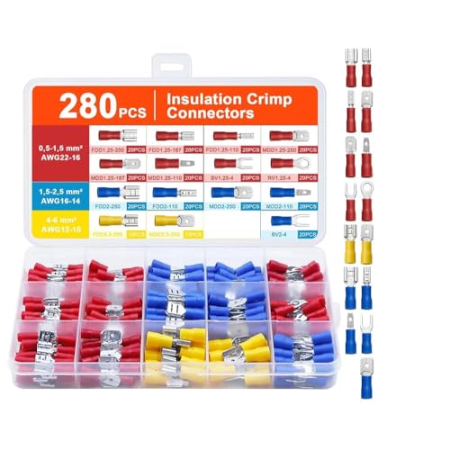 KELAV 280pcs Kabelschuhe Set,0,5-6,0mm² Kabelschuhe Ringkabelschuhe Flachsteckhülsen Sortiment Kabelschuh Quetschverbinder,Stoßverbinder Ringösen Kabelschuhe für Garagen, Autoteile ringkabelschuhe KELAV 280pcs Kabelschuhe Set,0,5-6,0mm² Kabelschuhe Ringkabelschuhe Flachsteckhülsen Sortiment Kabelschuh Quetschverbinder,Stoßverbinder Ringösen Kabelschuhe für Garagen, Autoteile ringkabelschuhe von kelav