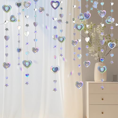 KELAV 40Ft Hängenden Papier Girlande Holographisch Regenbogen,Girlande Papier Irisierende Glitzer Deko Party Geburtstag Liebe Herz für Geburtstag Hochzeit Aufhängen Party Deko (3M x 4) von kelav