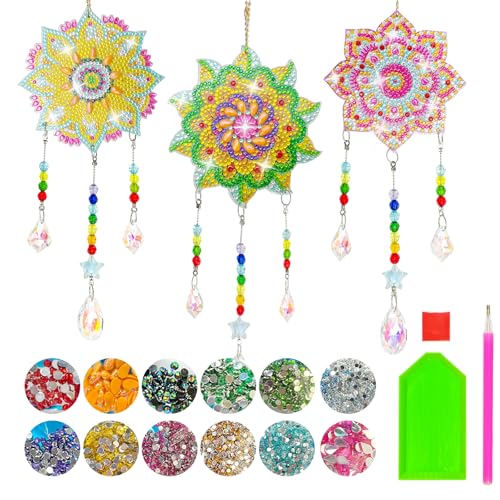 KELAV Diamond Painting Windspiel 5 6 7 8 9 10 11 12 Jahre,Mandala Diamond Painting Sonnenfänger,DIY 5D Diamant Windspiel,Sonnenfänger Basteln Kristalle für Home Dekor,Geschenk von kelav