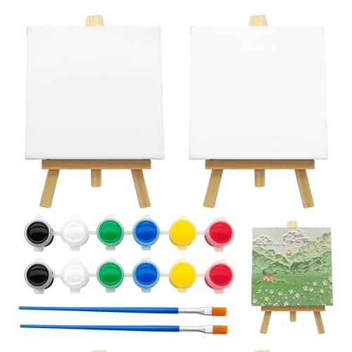 KELAV Mini Leinwand,2 Set zum Bemalen Keilrahmen Canvas 10 X 10 cm Massivholz Staffeleien Klein 15 X 8 cm,Faltbarer Dreieckiger Ständer, Acrylfarben,100% Baumwolle Leinwand zum Bemalen Klein KELAV Mini Leinwand,2 Set zum Bemalen Keilrahmen Canvas 10 X 10 cm Massivholz Staffeleien Klein 15 X 8 cm,Faltbarer Dreieckiger Ständer, Acrylfarben,100% Baumwolle Leinwand zum Bemalen Klein von kelav