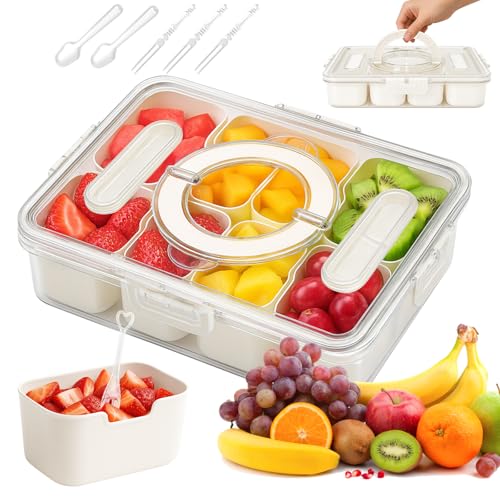 kelav Snackbox mit Fächern Kinder, Große Snackteller mit Deckel und Geschirr, Tragbar Snackbox Organizer für Süßigkeiten Obst Dessert Nüsse Picknick, Snack Bbox mit Fächern für Küche, Büro & Unterweg von kelav