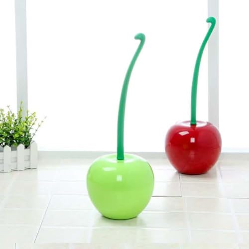 2 x Kirsch-WC-Bürste und Halter, langer Griff, zufällige Farbe, Badezimmer-Schrubber mit dichten Borsten, niedliche Badezimmer-Dekoration, für Zuhause, Hotel, Haushalt, Wohnung von keloppasit