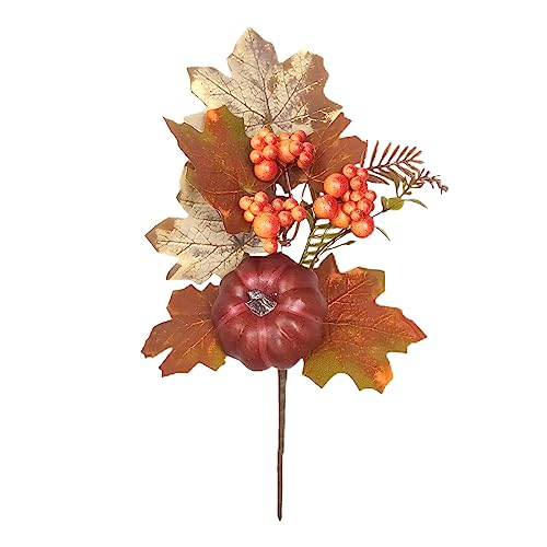 kemengsuer Ernte-Herbst-Picks für Vase, 26,9 cm Hoch, Künstliche Herbst-Blumen-Picks, Herbst-Ahornblatt-Kürbis-Beeren-Stiele, Künstliche Herbstblumen-Arrangement für die Vasendekoration zu Hause(Rot) von kemengsuer