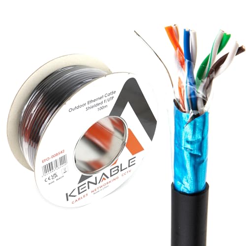 kenable Außen Abgeschirmtes CAT5e Aussen Kupfer Ethernet Kabel FTP Kabelrolle 100 m [100 Meter/100m] von kenable