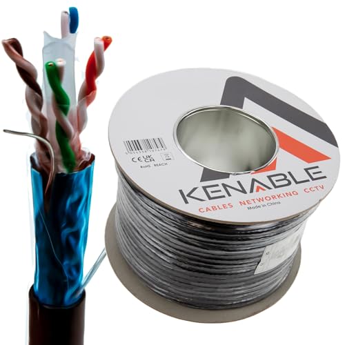 kenable Außen Abgeschirmtes CAT6 Aussen Verwendung Kupfer Ethernet Kabel FTP Kabelrolle 100 m [100 Meter/100m] von kenable