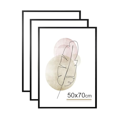 kennethan Bilderrahmen 50x70 Schwarz Holz Fotorahmen 3er Set Holzrrahmen Puzzlerahmen mit Acrylglas zum aufhängen und aufstellen Benutzt für Wohnzimmer, Schlafzimmer, Arbeitszimmer von kennethan