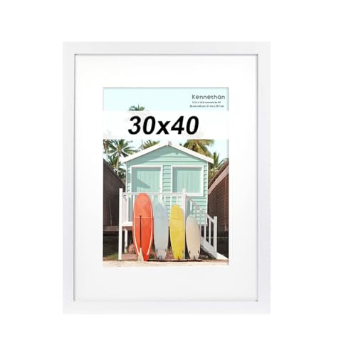 kennethan 1er Set 30x40 Weiß MDF-Holzfotorahmen mit Acrylglas, ideal zum Aufhängen und Ausstellen von Urkunden.(Weiß, 30x40-1er Pack) von kennethan