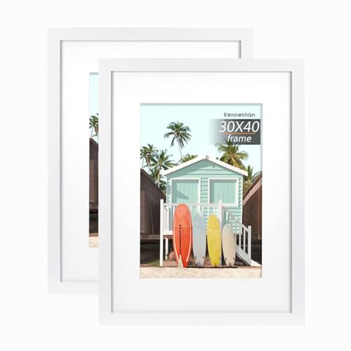 kennethan Bilderrahmen Weiß 30x40cm 2er Set -mit Passepartout 21x30 cm (A4), Fotorahmen mit Acrylglas zum aufhängen von kennethan
