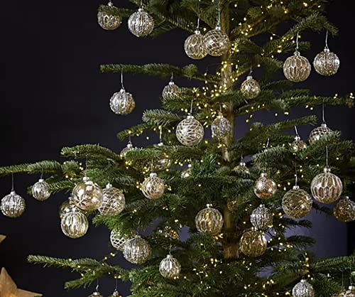 Weihnachtskugeln Glas Landhaus Stil antik 8x8x8cm Christbaumkugeln Baumbehang Weihnachtsbaumkugeln Christkugeln Baumschmuck Shabby chic (Silber 12 Stück GP 4,99€/STK.) von kennydoo