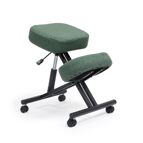 kenoko Hiragi Ergonomischer Kniestuhl Verstellbarer für zu Hause und Büro. Ergonomischer Bürostuhl mit flaschengrünem Bezug aus Öko-TEX-zertifiziertem Standard 100 Stoff. von kenoko